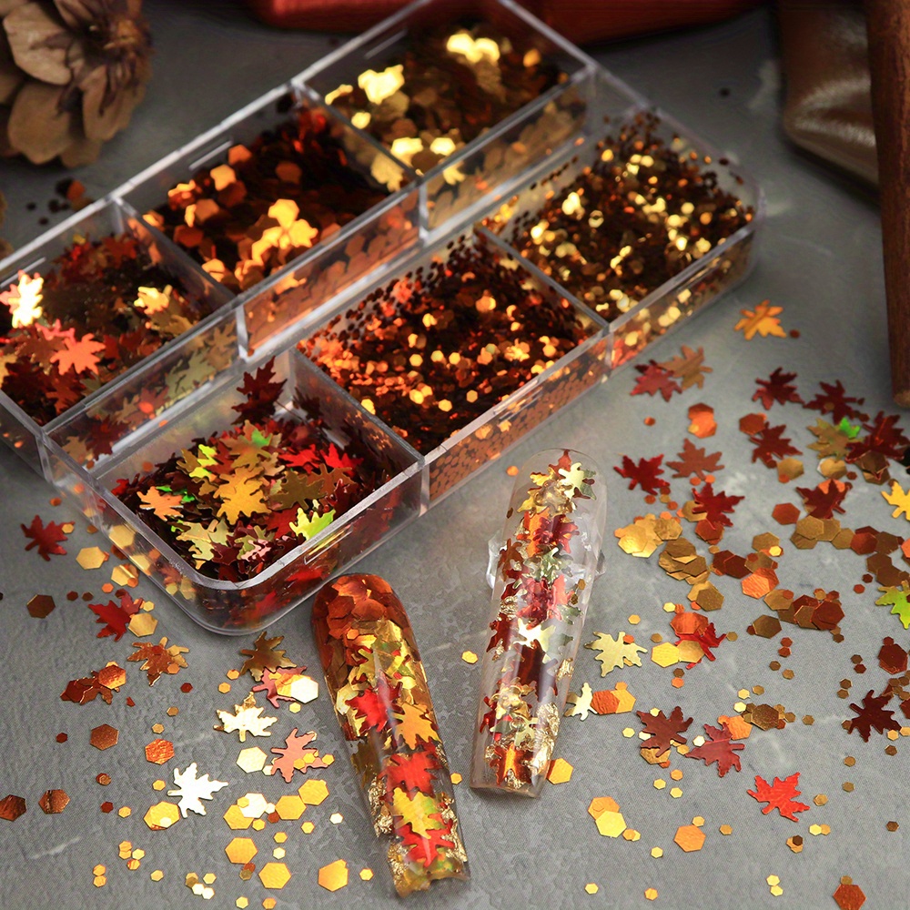 6 Grids Autumn Nail Glitter Fl - Gold Foil Flakes ulasan dan harga